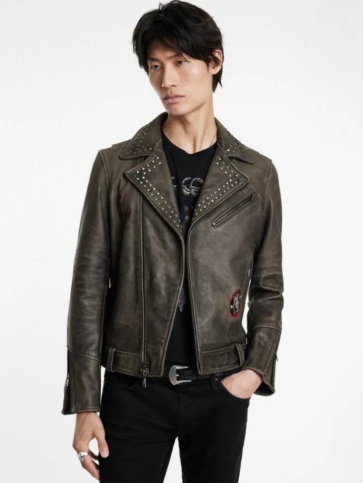 Coats And Jackets | Leather Jackets>John Varvatos ALICE COOPER LEATHER BIKER ASH