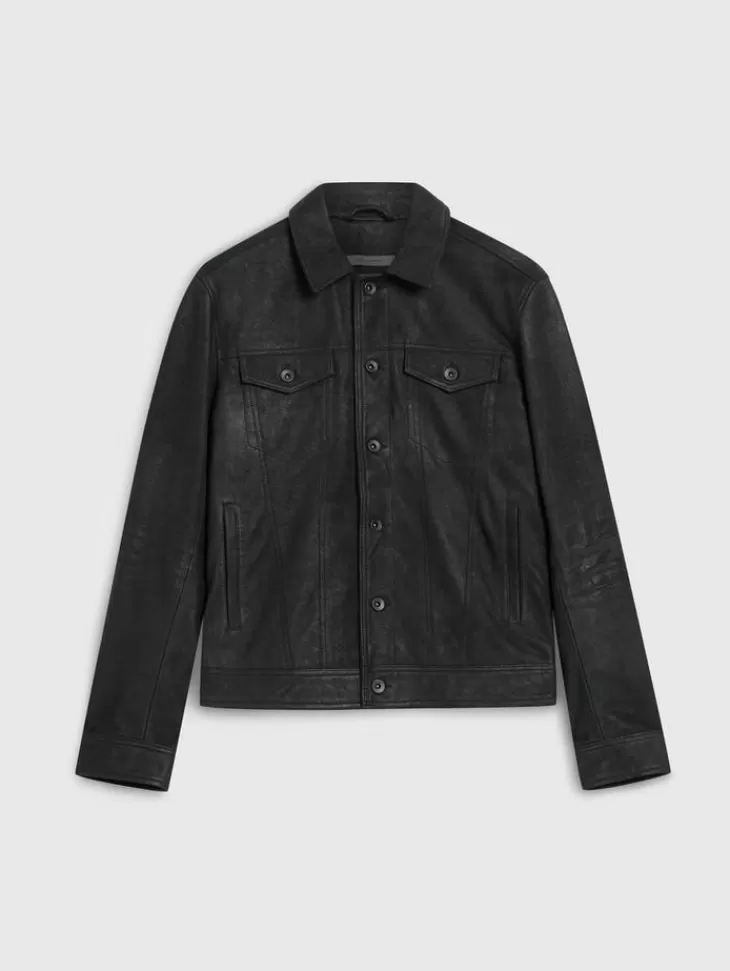 Leather Jackets | Leather Jackets>John Varvatos ANDREW TRUCKER BLACK