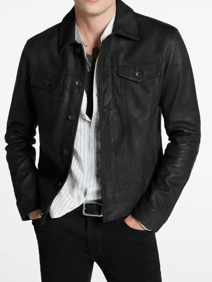 Leather Jackets | Leather Jackets>John Varvatos ANDREW TRUCKER BLACK