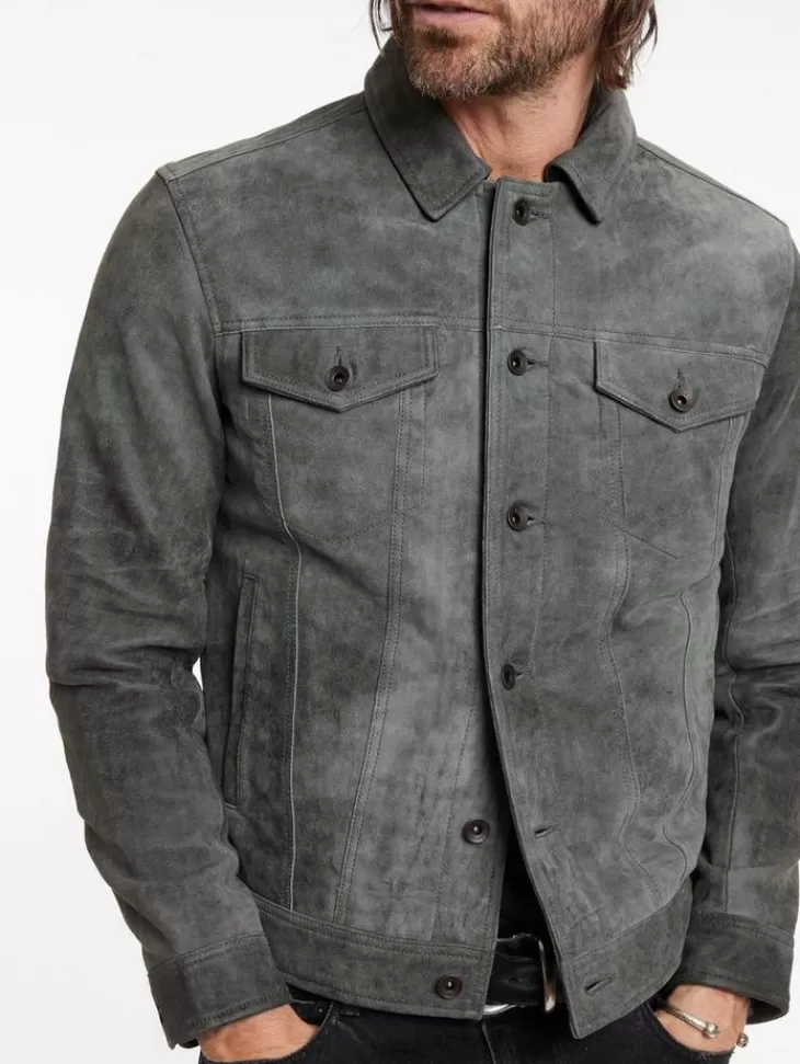 Coats And Jackets | Leather Jackets>John Varvatos ANDREW TRUCKER JACKET GREYSTONE