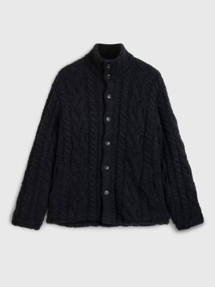 Leather & Outerwear | Tops>John Varvatos BRANDT CABLE SWEATER BLACK