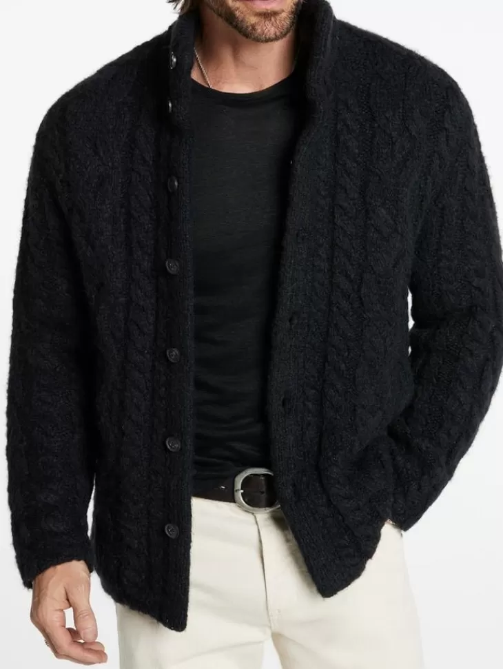 Leather & Outerwear | Tops>John Varvatos BRANDT CABLE SWEATER BLACK