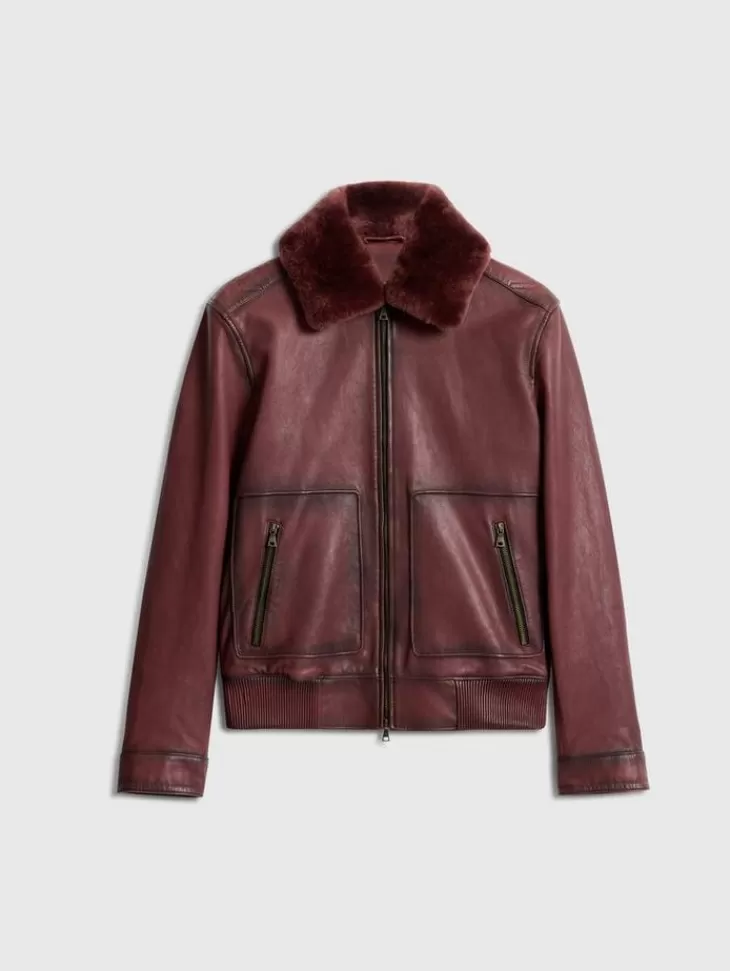 Coats And Jackets | Leather Jackets>John Varvatos CLAREMONT AVIATOR JACKET OXBLOOD