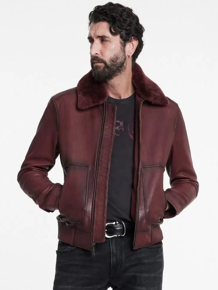 Coats And Jackets | Leather Jackets>John Varvatos CLAREMONT AVIATOR JACKET OXBLOOD