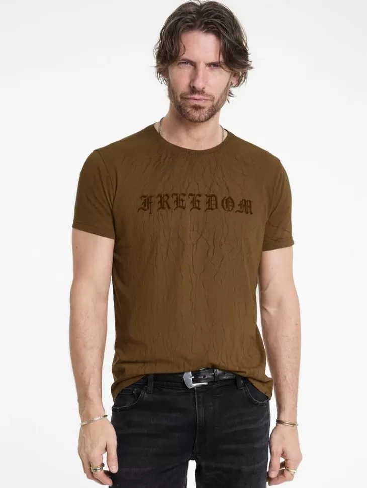 Graphic Tees>John Varvatos CRACKED FREEDOM TEE LTBROWN