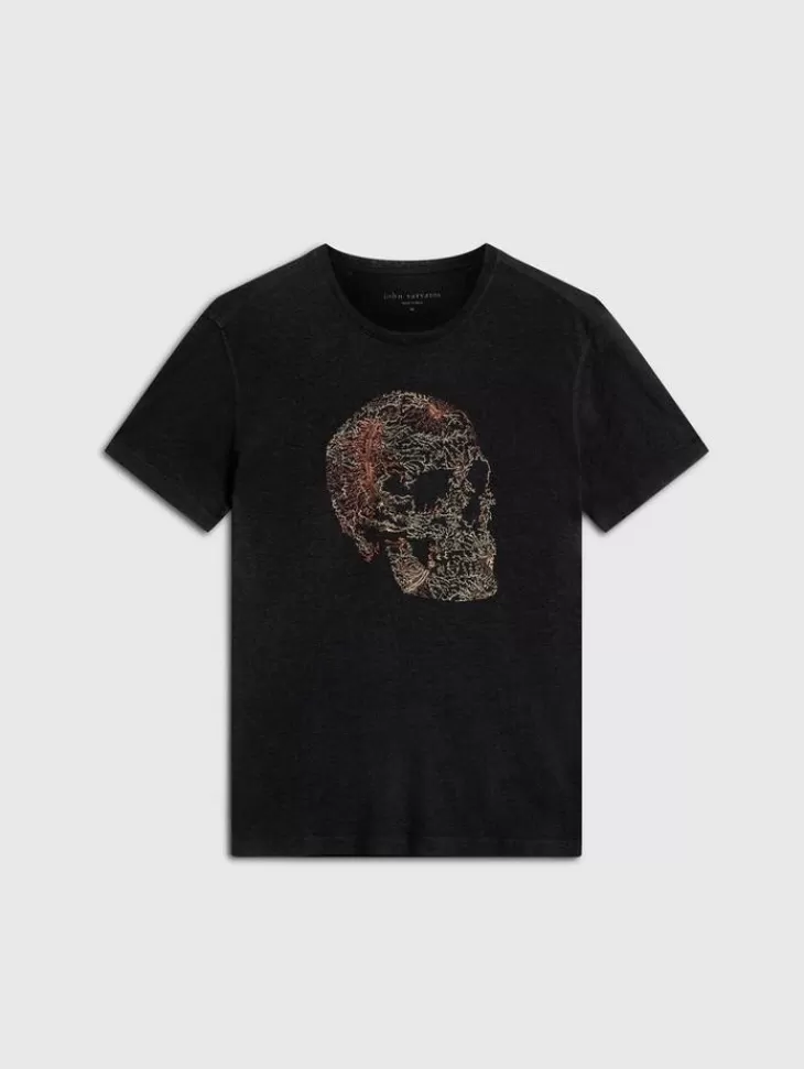 Graphic Tees>John Varvatos EMBRIODERED SKULL TEE BLACK