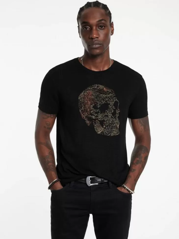 Graphic Tees>John Varvatos EMBRIODERED SKULL TEE BLACK