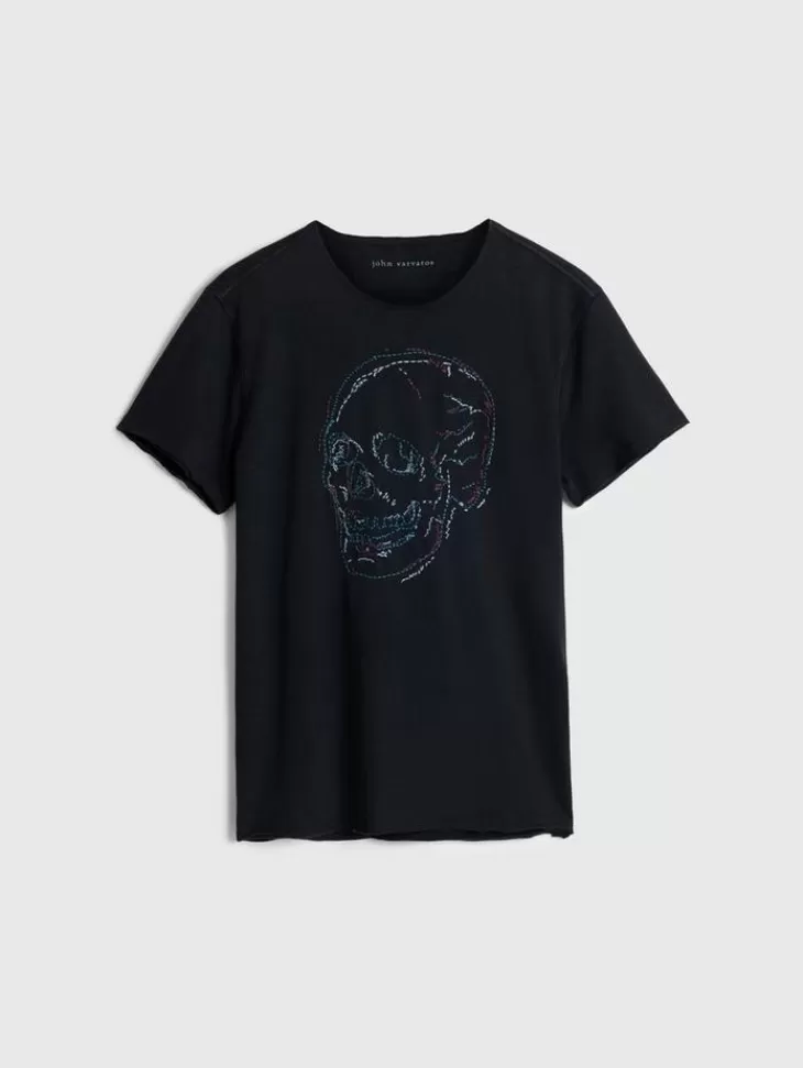 Tops>John Varvatos EMBROIDERED SKULL TEE BLACK