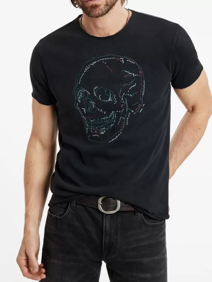 Tops>John Varvatos EMBROIDERED SKULL TEE BLACK