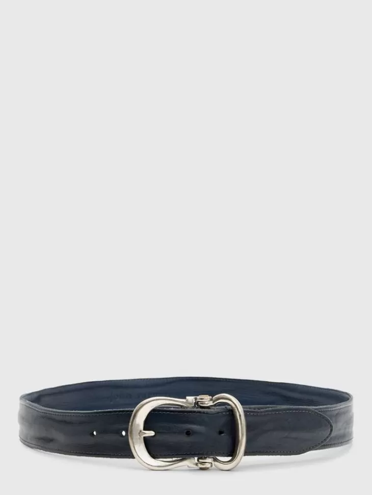 Belts | Leather Belts>John Varvatos FIBEL ANTIQUE NICKLE FINISH BELT INDIGO