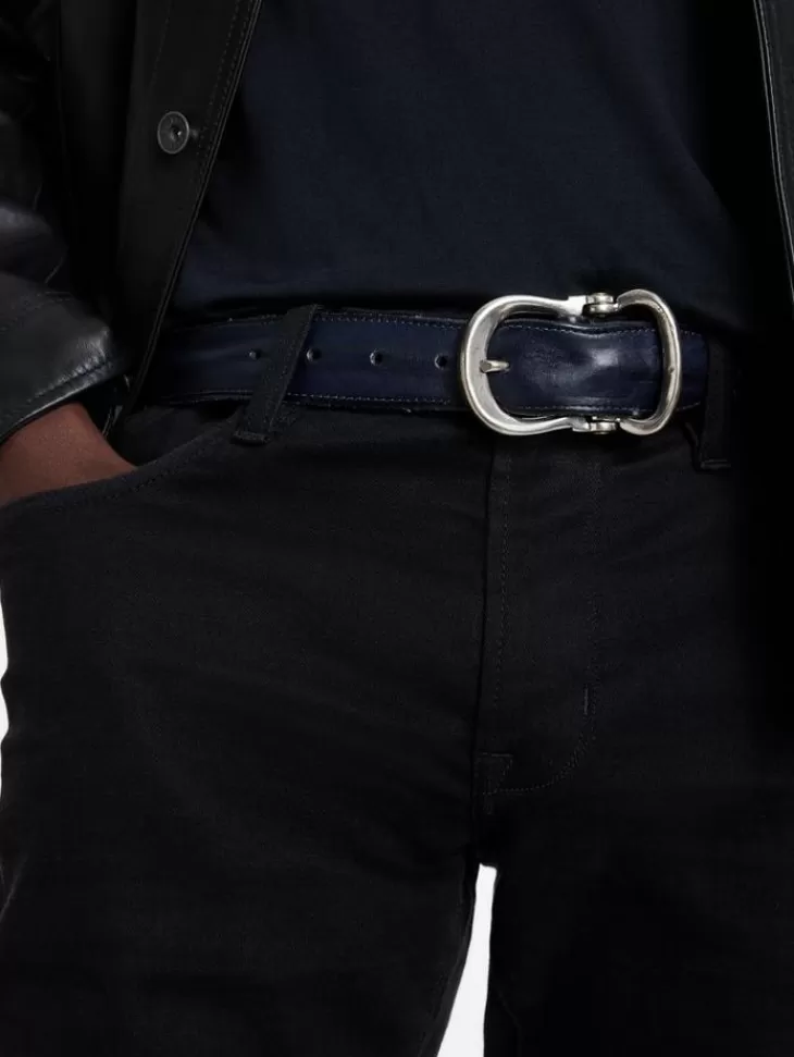 Belts | Leather Belts>John Varvatos FIBEL ANTIQUE NICKLE FINISH BELT INDIGO