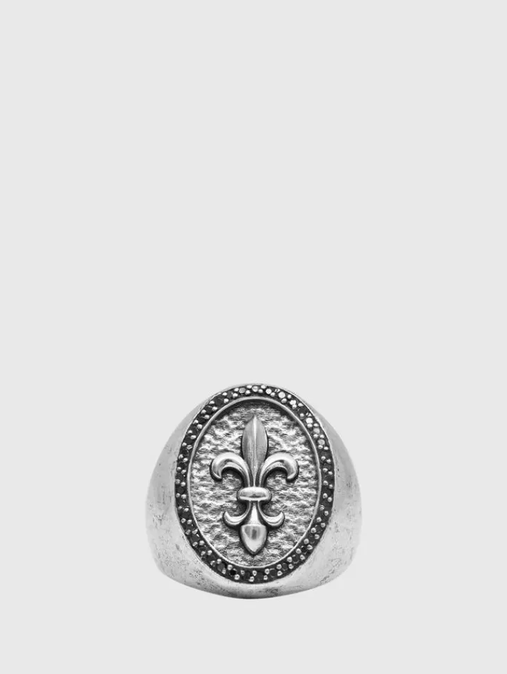 Jewelry>John Varvatos FLEUR DE LIS FEATURE RING WITH BLACK DIAMONDS NOCOLOR