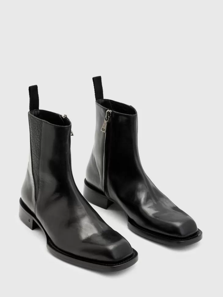 Boots | Leather Boots>John Varvatos GEO ZIP BOOT BLACK