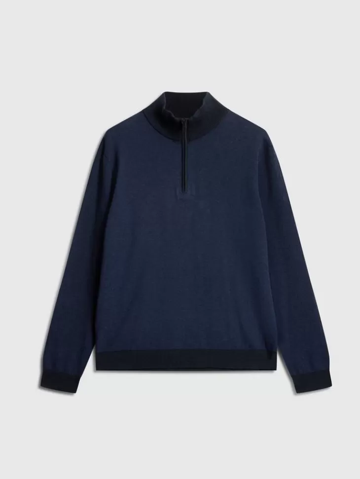 Sweaters>John Varvatos GRAND BIRDEYE HALF ZIP NAVY