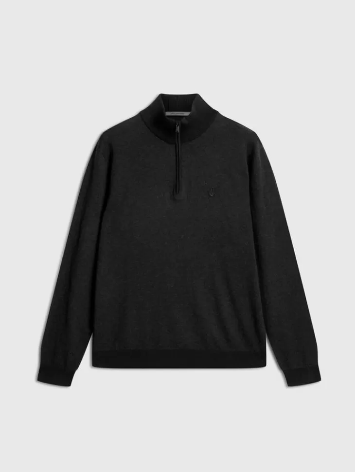 Sweaters>John Varvatos GRAND BIRDEYE HALF ZIP BLACK