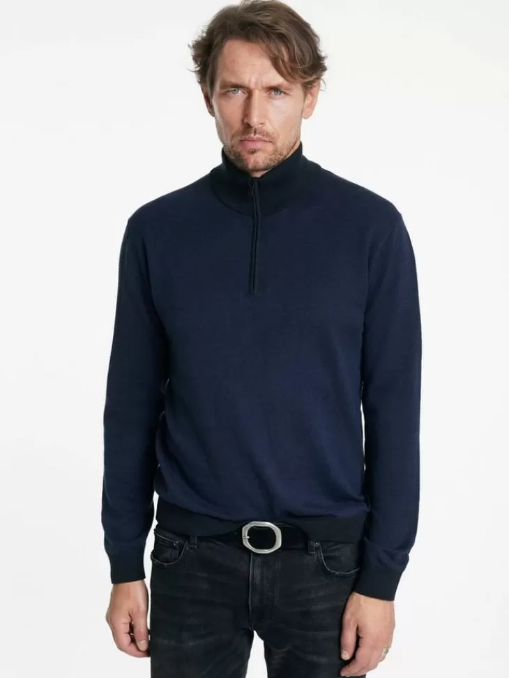 Sweaters>John Varvatos GRAND BIRDEYE HALF ZIP NAVY