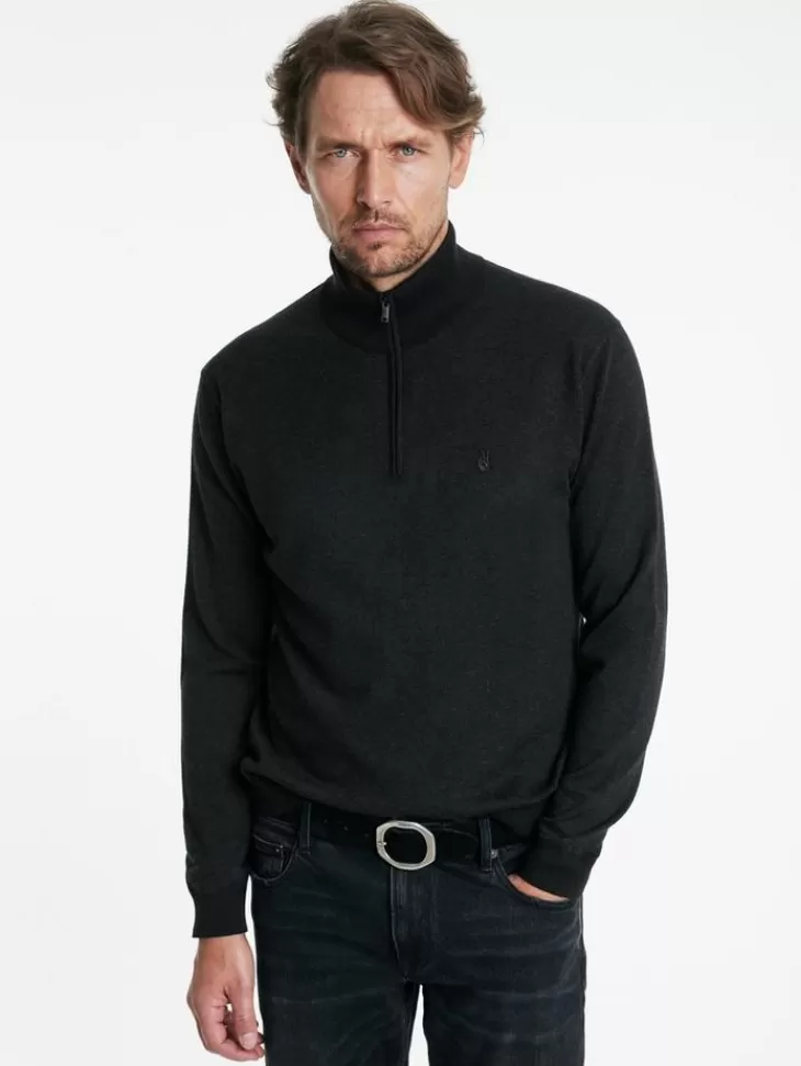 Sweaters>John Varvatos GRAND BIRDEYE HALF ZIP BLACK