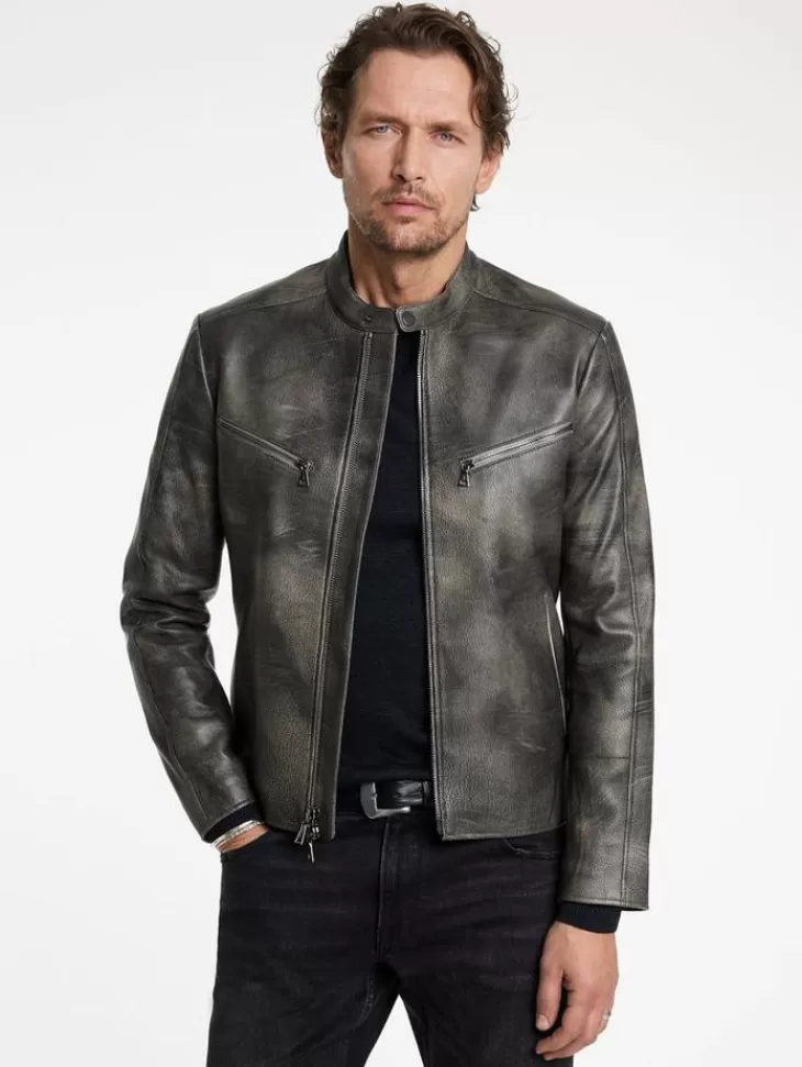 Coats And Jackets | Leather Jackets>John Varvatos KEELER RACER JACKET CARBON