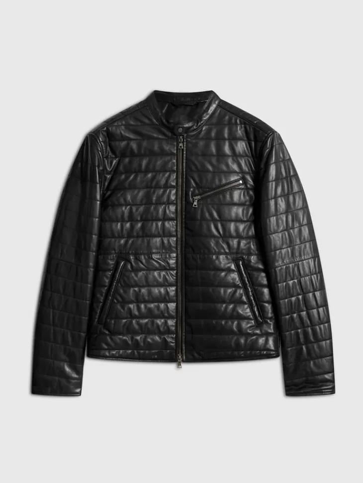 Coats And Jackets | Leather Jackets>John Varvatos KITT QUILTED RACER JACKET BLACK