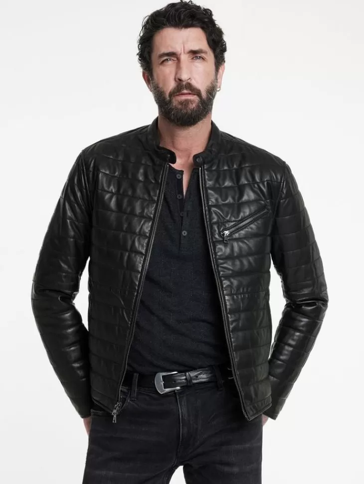 Coats And Jackets | Leather Jackets>John Varvatos KITT QUILTED RACER JACKET BLACK