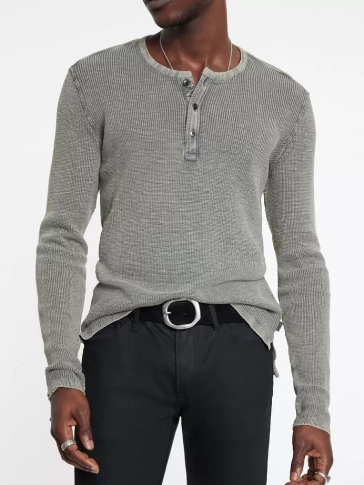 Henleys>John Varvatos MEMPHIS WAFFLE HENLEY GREYHTHR