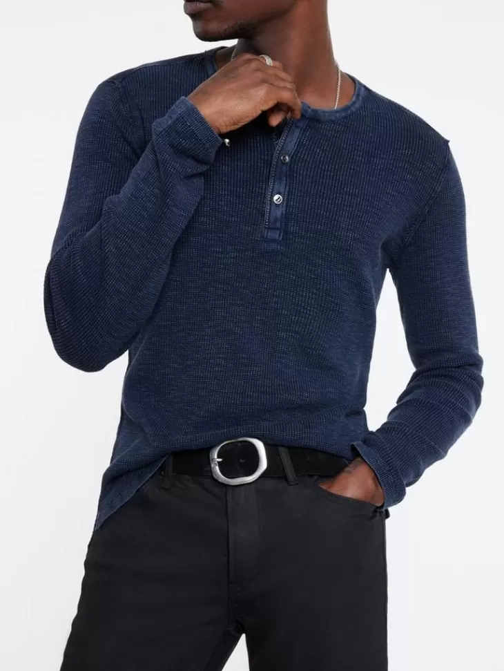 Henleys>John Varvatos MEMPHIS WAFFLE HENLEY NAVY