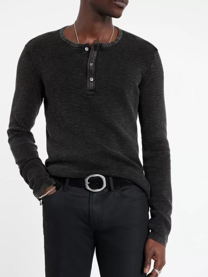 Henleys>John Varvatos MEMPHIS WAFFLE HENLEY BLACK