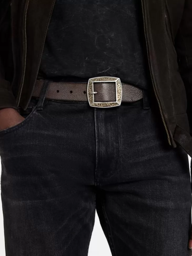 Belts | Leather Belts>John Varvatos MERCER FILIGREE BELT BROWNSTONE