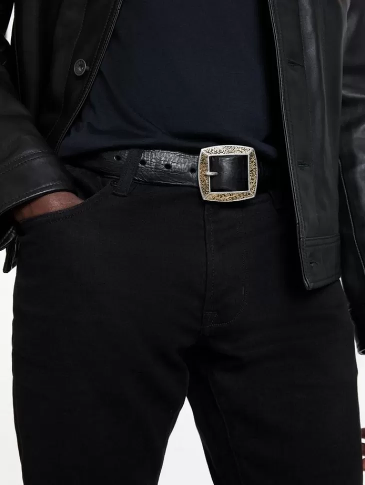 Belts | Leather Belts>John Varvatos MERCER FILIGREE BELT BLACK