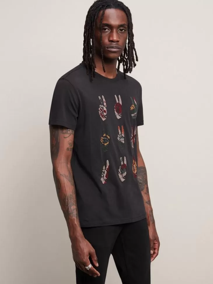 Graphic Tees>John Varvatos MULTI PEACE HAND TEE BLACK