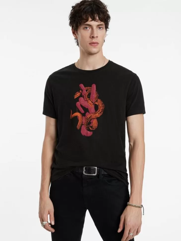 Tops>John Varvatos PEACE SNAKE TEE BLACK