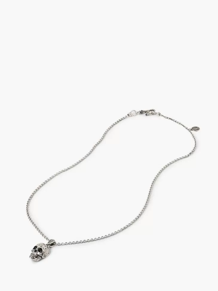 Jewelry>John Varvatos DISTRESSED SKULL NECKLACE SILVER