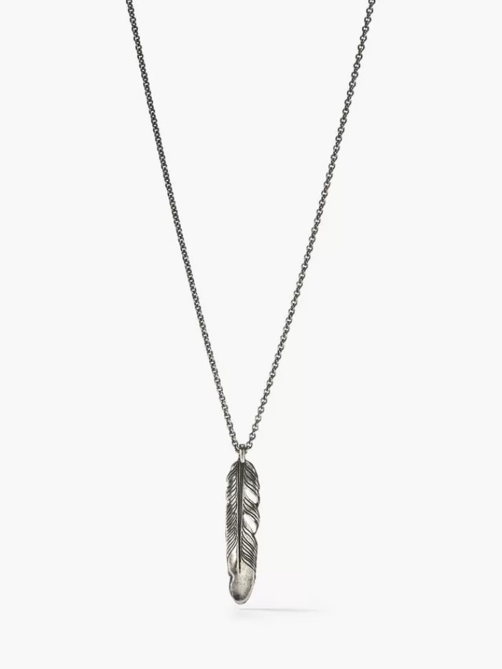 Jewelry>John Varvatos SILVER FEATHER NECKLACE BLACK