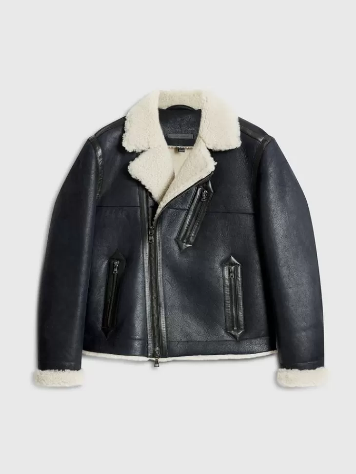 Coats And Jackets | Leather Jackets>John Varvatos STERLING SHEARLING BIKER JACKET BLACK