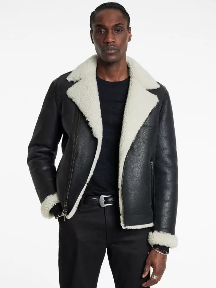 Coats And Jackets | Leather Jackets>John Varvatos STERLING SHEARLING BIKER JACKET BLACK