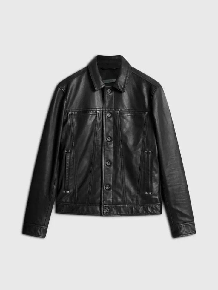 Coats And Jackets | Leather Jackets>John Varvatos TERRANCE TRUCKER JACKET BLACK