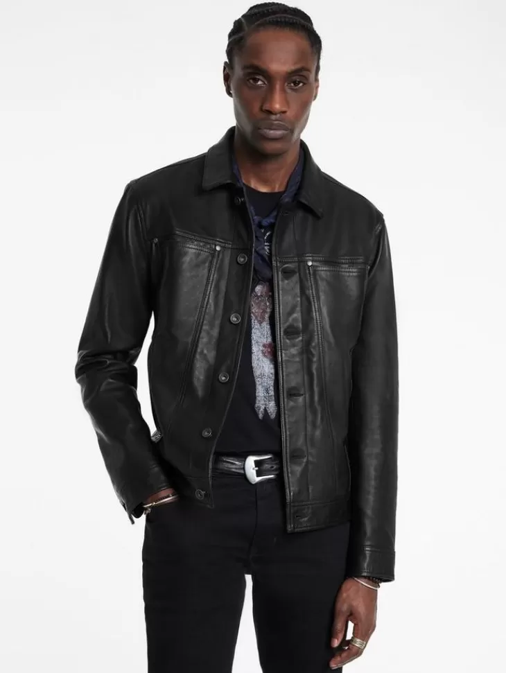 Coats And Jackets | Leather Jackets>John Varvatos TERRANCE TRUCKER JACKET BLACK