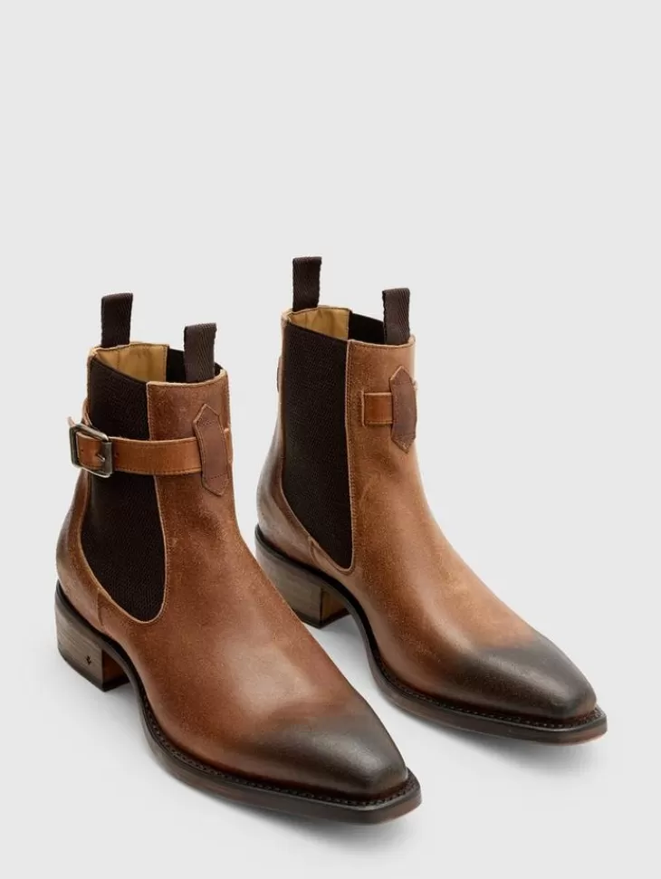 Boots | Leather Boots>John Varvatos WALKER BUCKLE CHELSEA BOOT LTBROWN