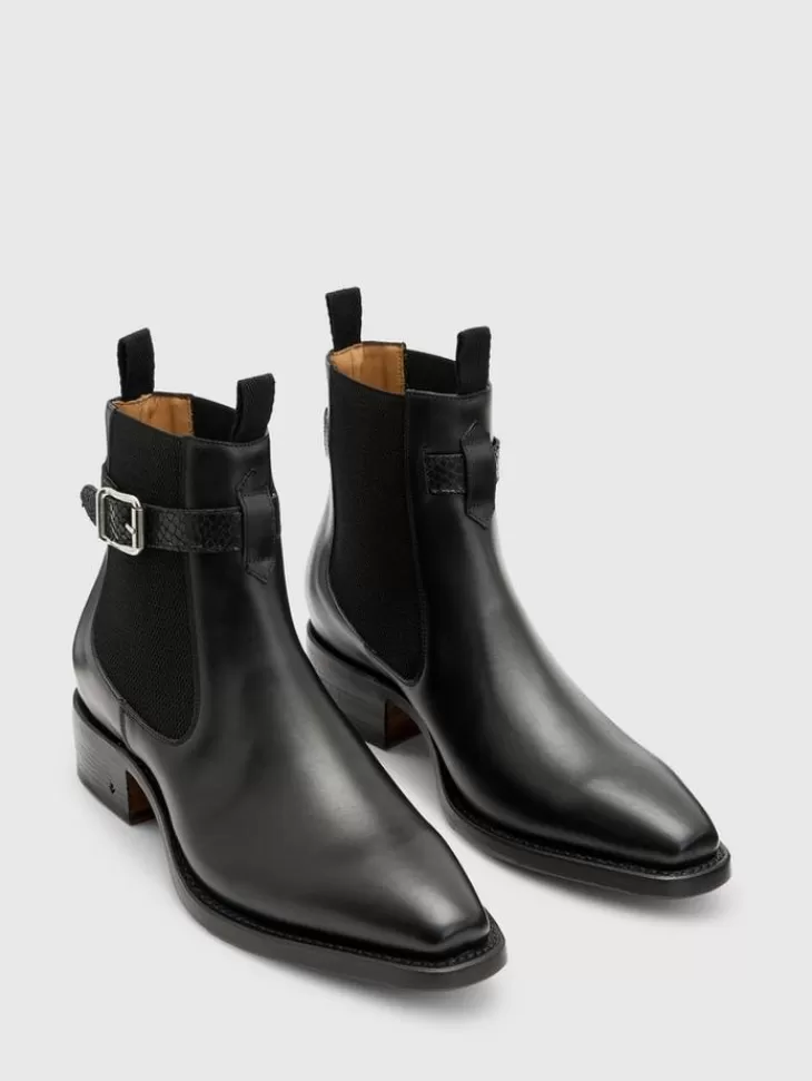 Boots | Leather Boots>John Varvatos WALKER BUCKLE CHELSEA BOOT BLACK