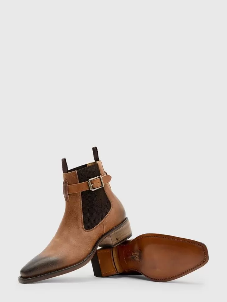 Boots | Leather Boots>John Varvatos WALKER BUCKLE CHELSEA BOOT LTBROWN