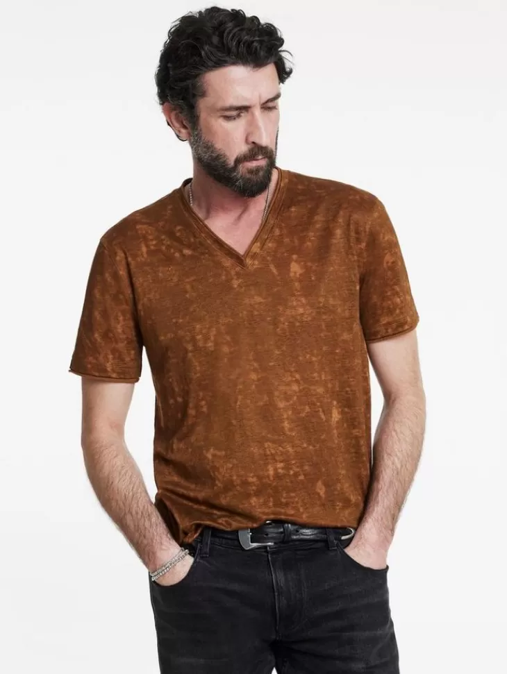 T-Shirts>John Varvatos WOOSTER V-NECK FLAXHEATHER